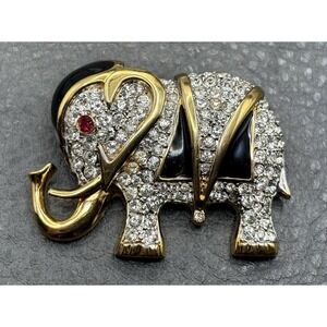 VTG D'Orlan 22K Gold Plated Elephant Brooch Enamel Made With Austrian Crystal